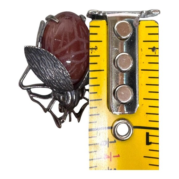 Vtg IPS Scarab Beetle Sterling Silver Carnelian Insect Brooch Signed Statement - Picture 5 of 8